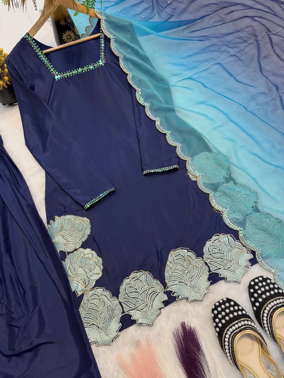 Sapphire Blue Scalloped Couture Set